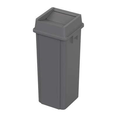 23 Gallon Gray Square Plastic Trash Can with Swing Lid and Venting Channels