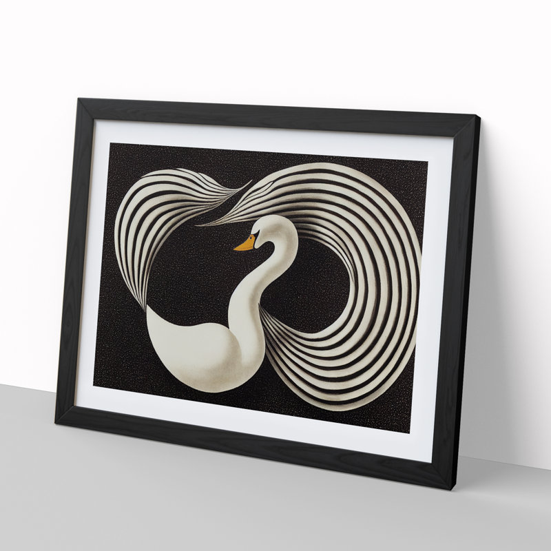 Swan Abstract Art Vol.1 - Single Picture Frame Print, Black Framed, 46cm H x 64cm W x 2cm D