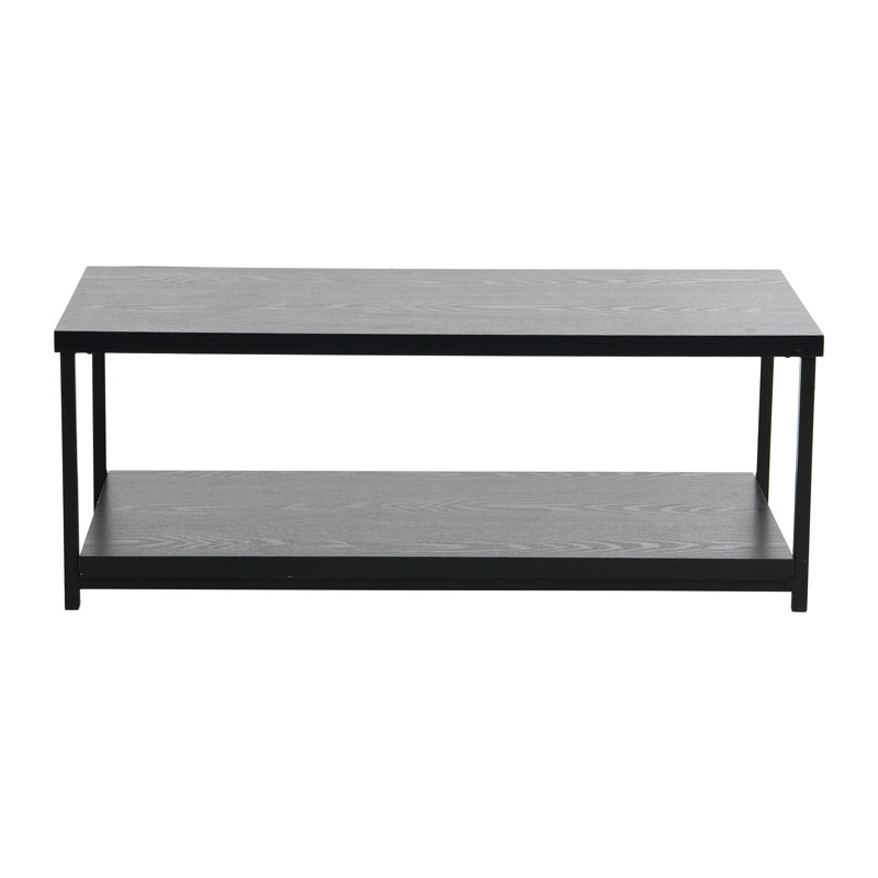 Gateshead Jamestown Rectangular Coffee Table with Storage Shelf Rustic Wood Grain and Metal, Black