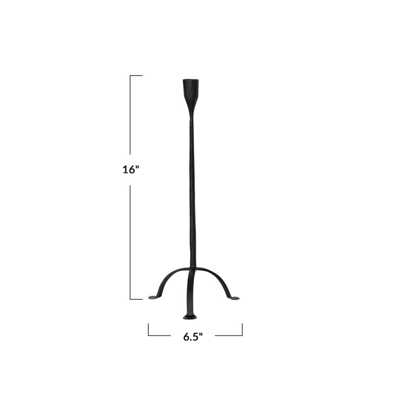 Hand-Forged Cast Metal Footed Taper Holder, 16" H x 6.5" W x 6.5" D