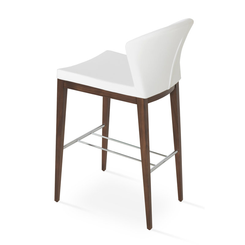 Capri Wood Counter & Bar Stool In American Walnut, Counter Stool (24" Seat Height), White Faux Leather