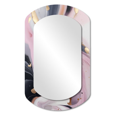 Pink And Gold Mysterious Marble V - Marble Cylinder Large Wall Mirror, Modern Asymmetrical Unique Mirror, Printed Metal Art
