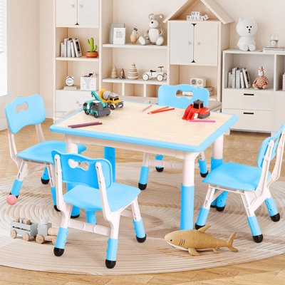 Ensemble de table pour enfants et 4 chaises - Bureau multifonctionnel réglable en hauteur pour enfants de 2 à 10 ans, couleur bois