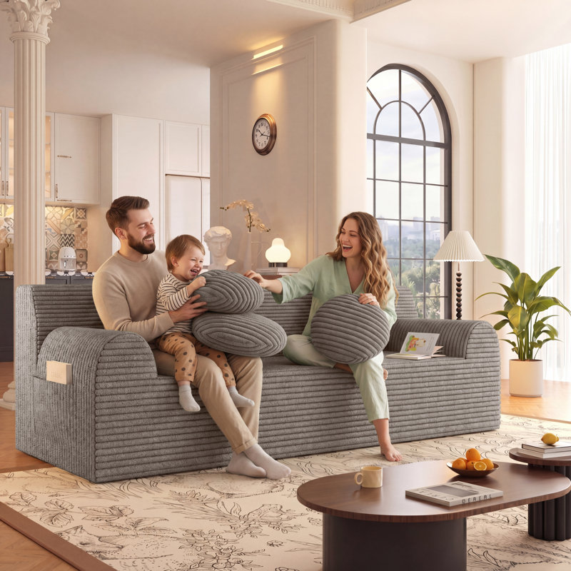 Canapé d'angle modulaire de 180 cm (71 po), tissu en velours côtelé, assise profonde, aucun assemblage requis