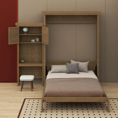 Grand lit escamotable avec plusieurs tablettes de rangement