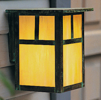 Mission 2 - Light Outdoor Wall Lantern, 18" H x 15" W x 15" D / Empty, Verdigris Patina, Gold White Iridescent