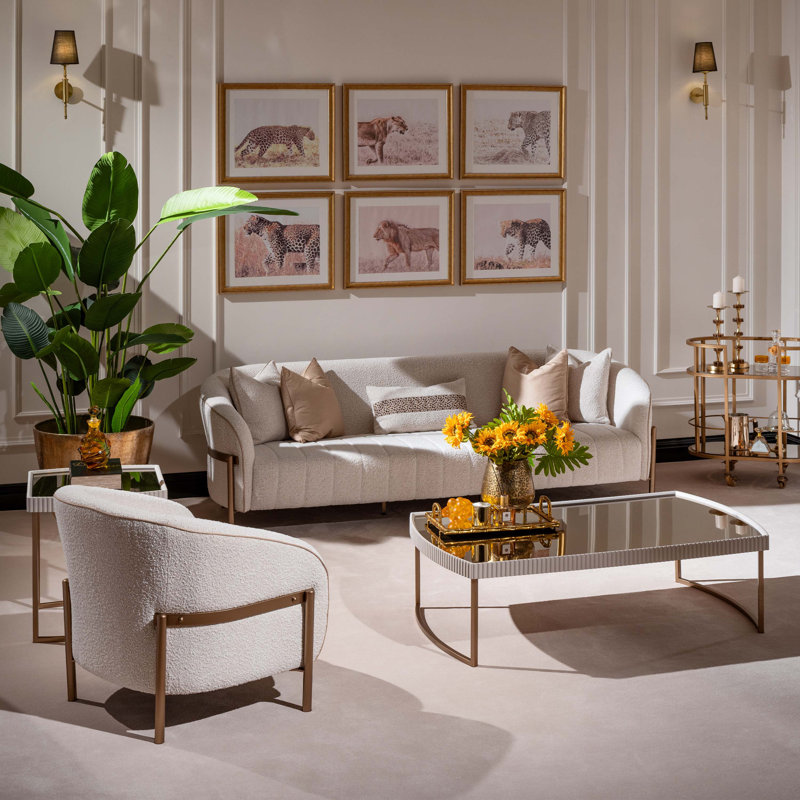 Lisbon Bouclé Sofa - Oyster/Matte Bronze