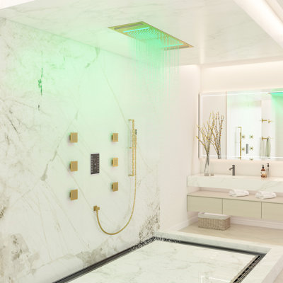 35”L x 12”W Flush-Mount LED Bluetooth Music Rainfall Shower System with Smart Touch Screen Display