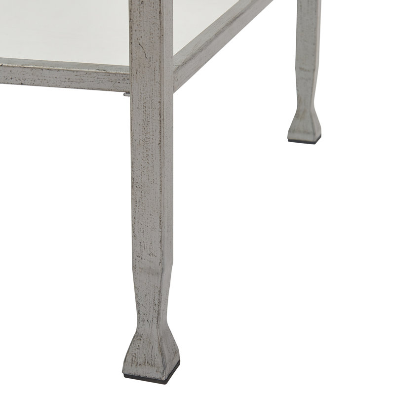 Table basse en verre trempé à 2 niveaux avec cadre en métal ClickDecor Maddox, Argent