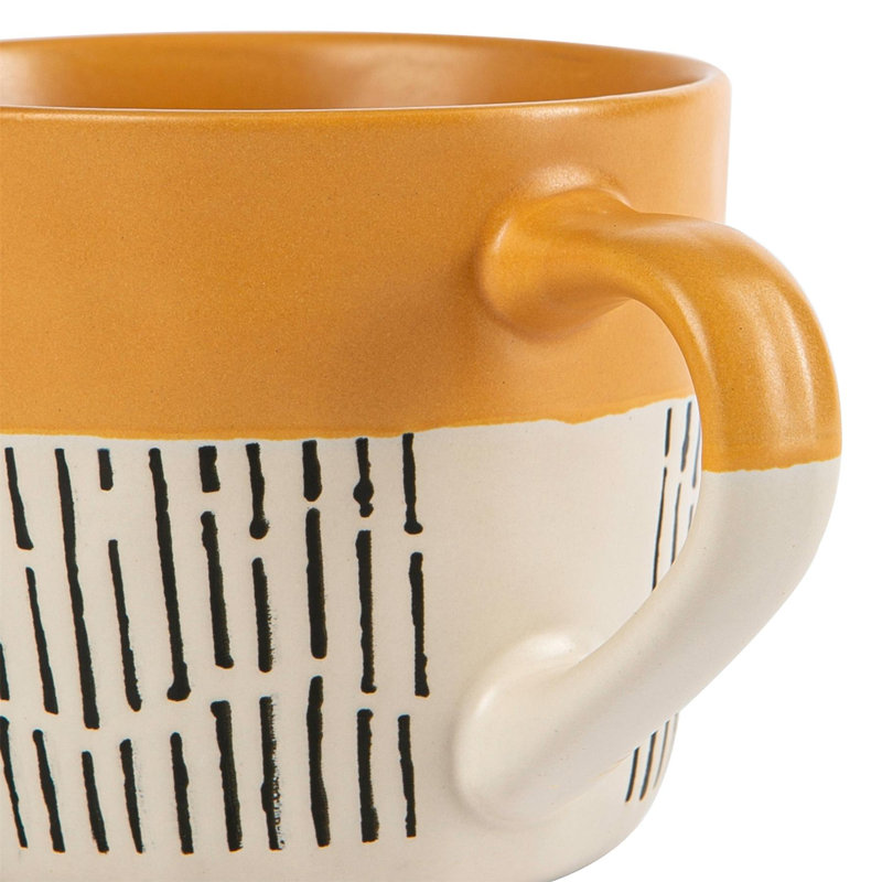 Nicola Spring - Dipped Dash Stoneware Coffee Mugs - 450ml, Mustard