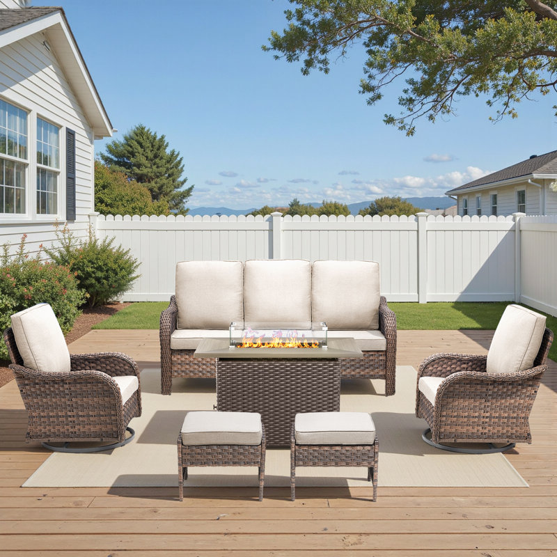 Ensemble de conversation pour patio 6 pièces en osier avec coussins confortables, Blanc