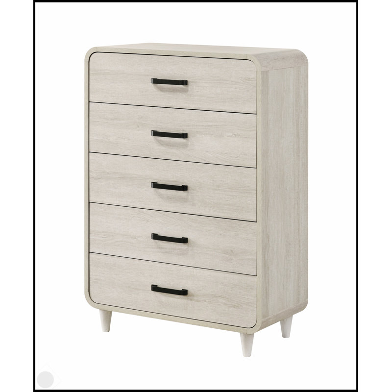 Commode contemporaine à cinq tiroirs en bois avec rangement spacieux et finition blanche antique élégante pour les maisons modernes