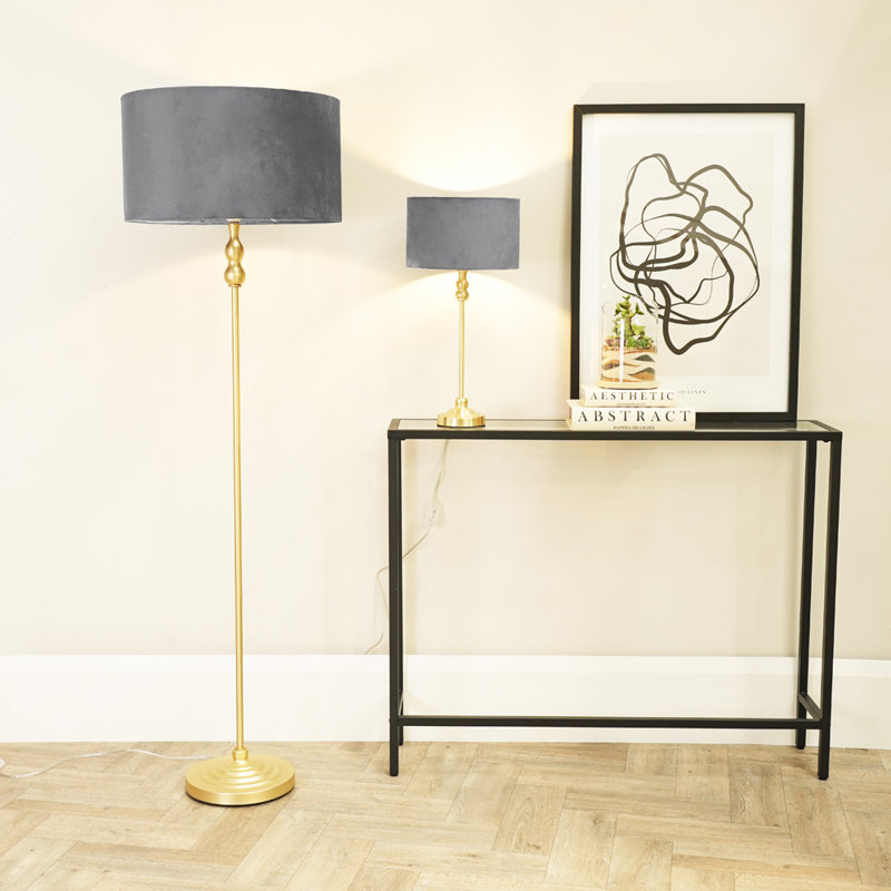 Saylorsburg Metal Table Lamp, No, Grey Velvet, Gold