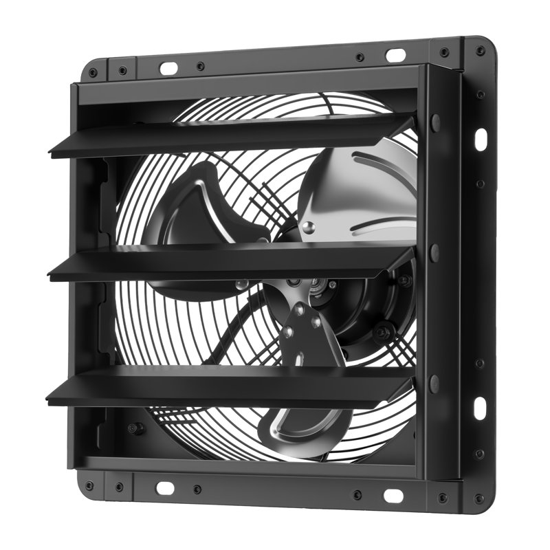 Ventilateur de 10 pouces à obturateur mural, moteur EC automatique, boîtier en acier, contrôleur de température et d'humidité, ventilation et refroidissement pour grenier, garage, grange, serre, atelier, noir