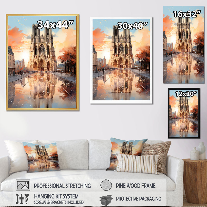 Cathédrale de Paris - impression, Cadre flottant doré, H 20 po x l 12 po x P 1 po