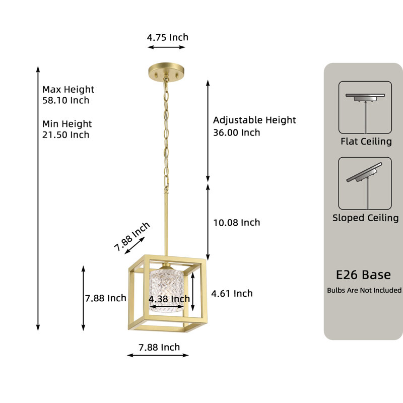 Elutheria 1 - Light Kitchen Island Pendant Dimmable Pendant Lights, Satin Brass