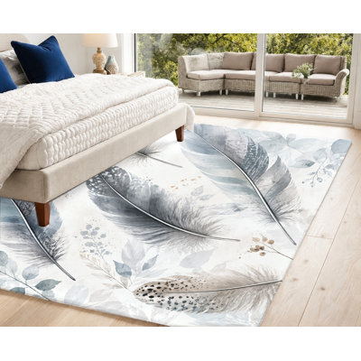 Tapis à motif aquarelle de plumes, motif abstrait d'oiseaux, design artistique, tapis de sol antidérapant, décoration intérieure élégante pour salon, chambre, entrée, porte d'entrée, cuisine, balcon, appartement