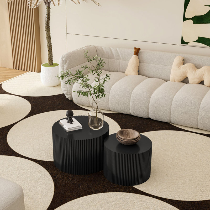 Wave Stripe Nesting Coffee Table Set, Black