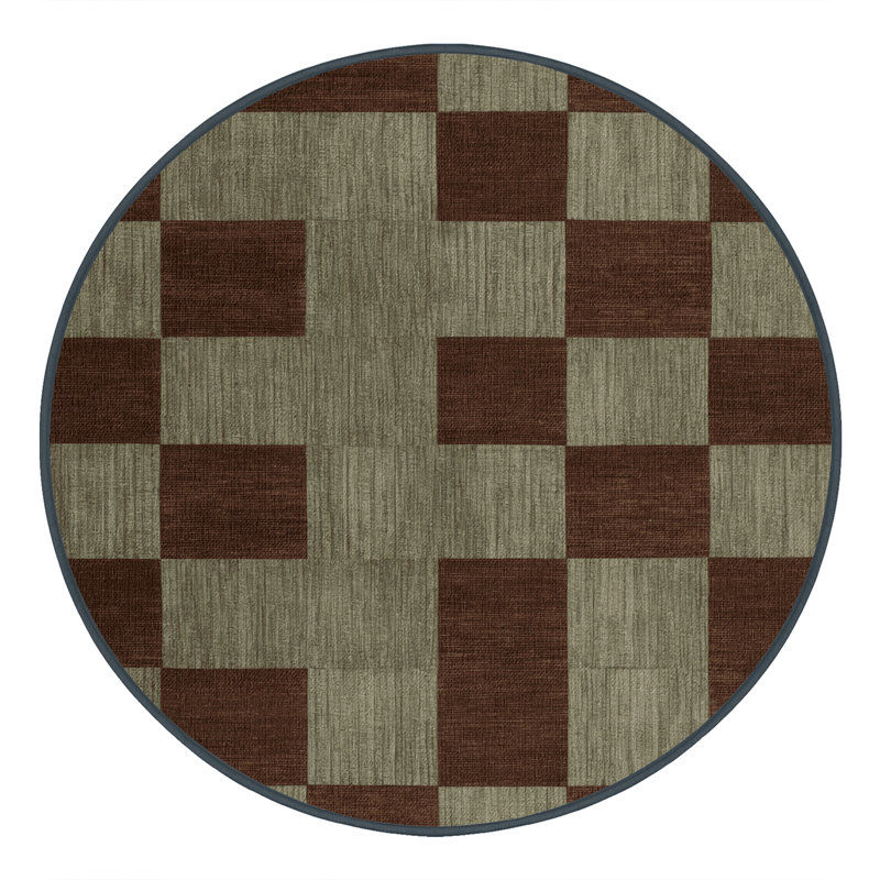 Machine Washable Checkered Brown Area Rug, Round 3'