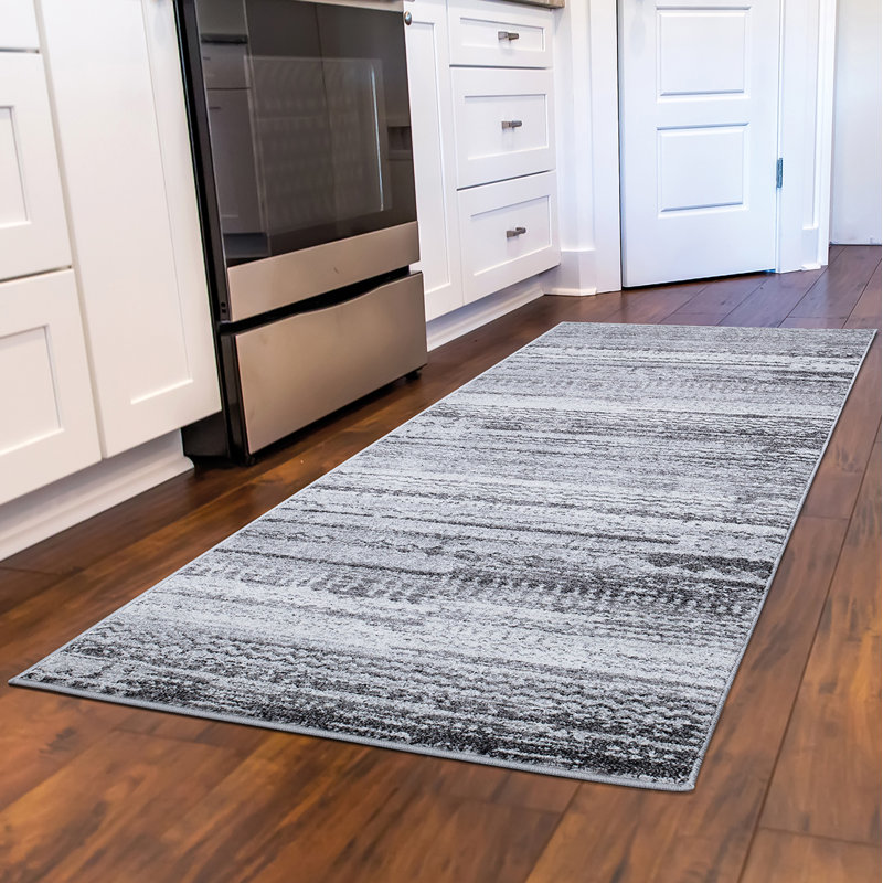 Pienza gris abstrait sans gris vieilli, Tapis de couloir 2 pi 3 po x 7 pi 3 po