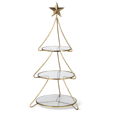 Metal Tree Shape Stand with Glass Shelves, 24"H