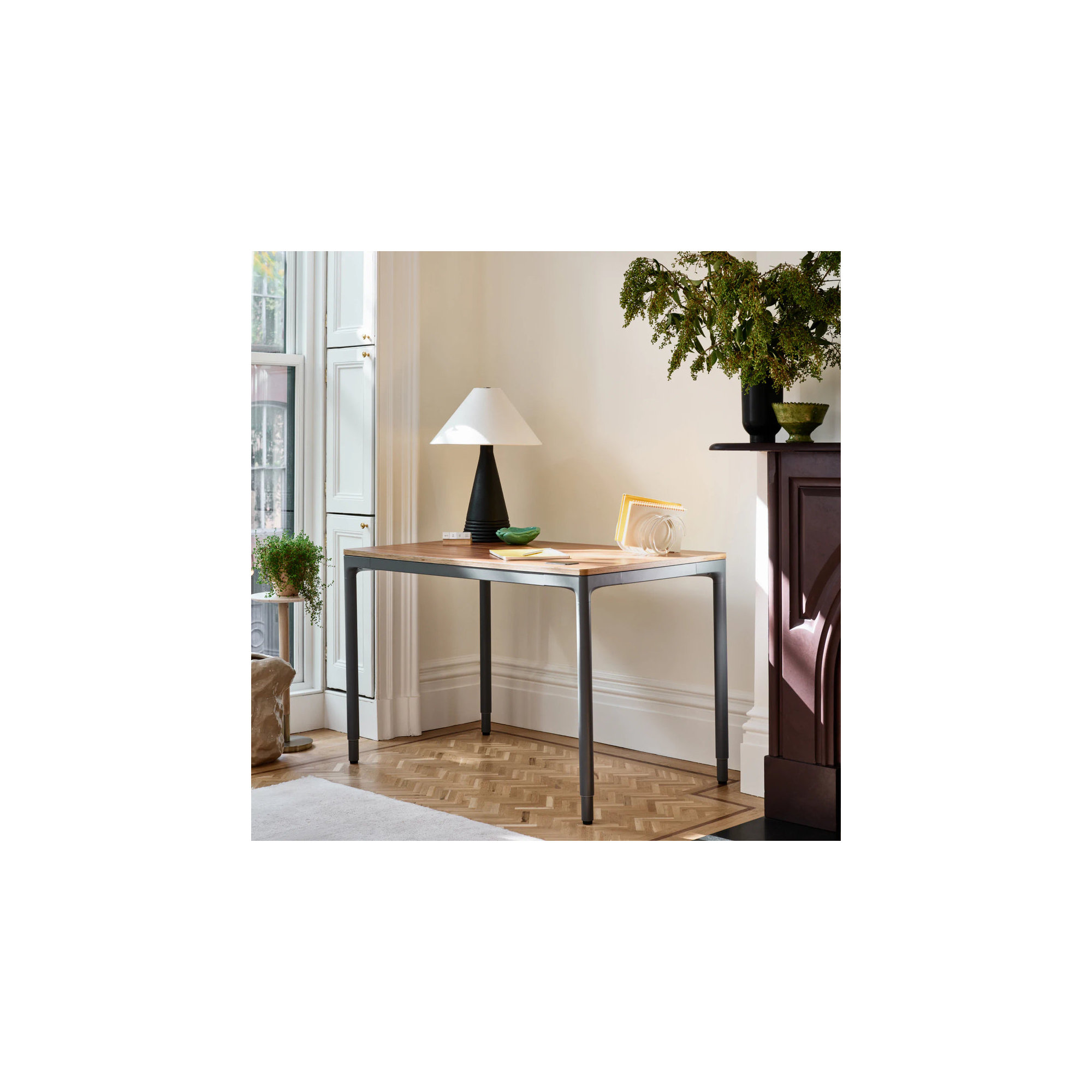 Four Leg Standing Desk, Woodgrain, 44.6" H x 48" W x 27" D, Carbon