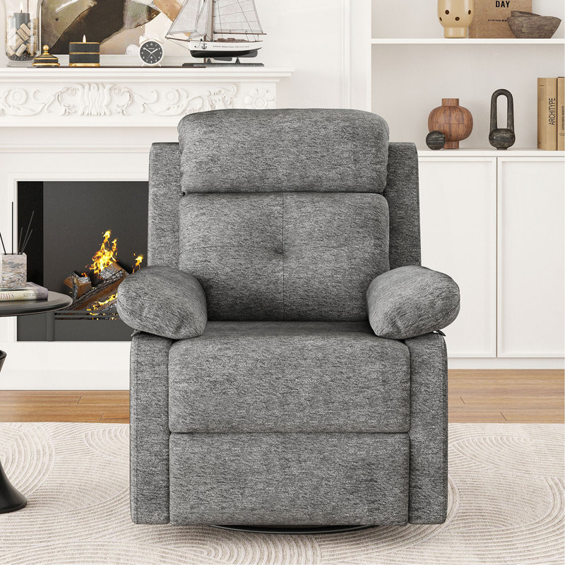 Small Rocker Swivel Recliner Chair For Adults Women For Small Spaces, Bedroom, Living Room, Stone Gray