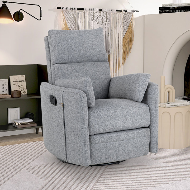 Swivel rocking recliner chair with adjustable footrest, Lin gris foncé
