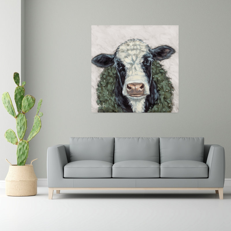 Art contemporain avec marguerite et vache, H 48 po x l 48 po