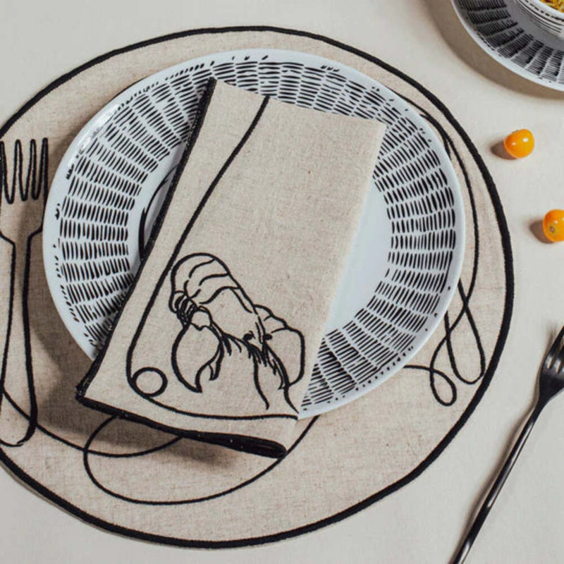 Line Drawing Embroidered Linen Napkins