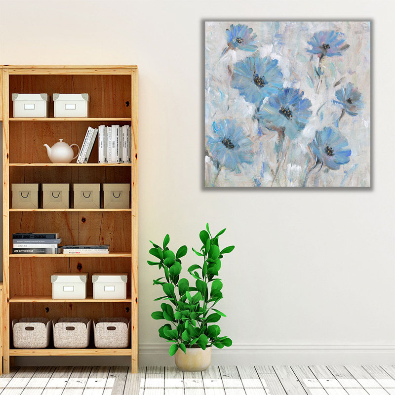 «Mix Blue Flowers I», reproduction d'art sur toile, H 12 po x l 12 po