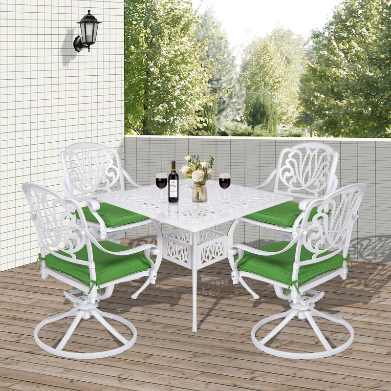 4 - Person Patio Conversation Set with Cushions, Green/White