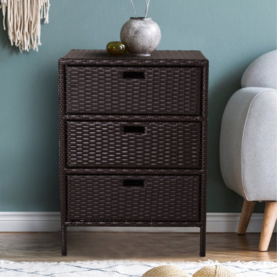 Brown Pool Towel Holder Cabinet - 3 Drawer Pe Outdoor Storage Organizer For Outdoor, Weather ,