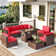 Caradog Wicker 6 - Person Patio Conversation Sets with Cushions Coffee Table and Fire Pit