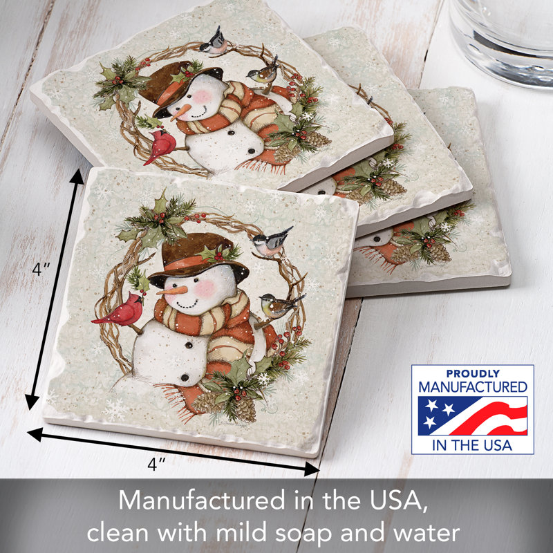 Paquet de 4 sous-verres Winter Stone Snowman
