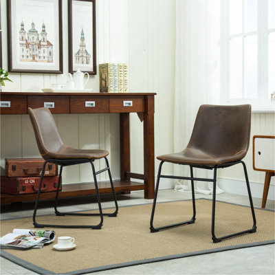 Lotusville Vintage PU Leather Dining Chairs, Set Of 2, Antique Brown