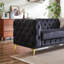 Canapé en velours de luxe avec boutons Chesterfield capitonnés avec 2 coussins et pieds en métal-117534495