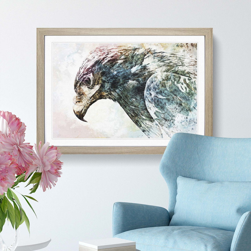 Golden Eagle Portrait - Picture Frame Painting Print, Oak Framed, 48cm H x 65cm W x 2cm D