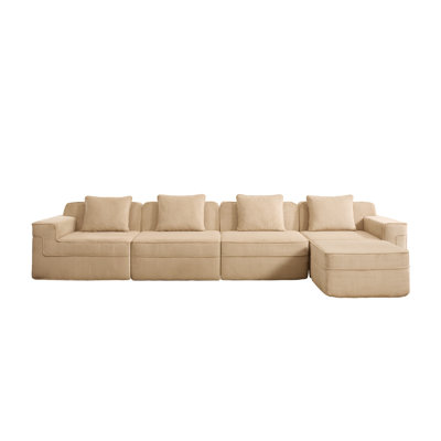 Canapé modulaire modulaire en L à 4 places avec repose-pieds - Tissu de velours côtelé doux, brun clair