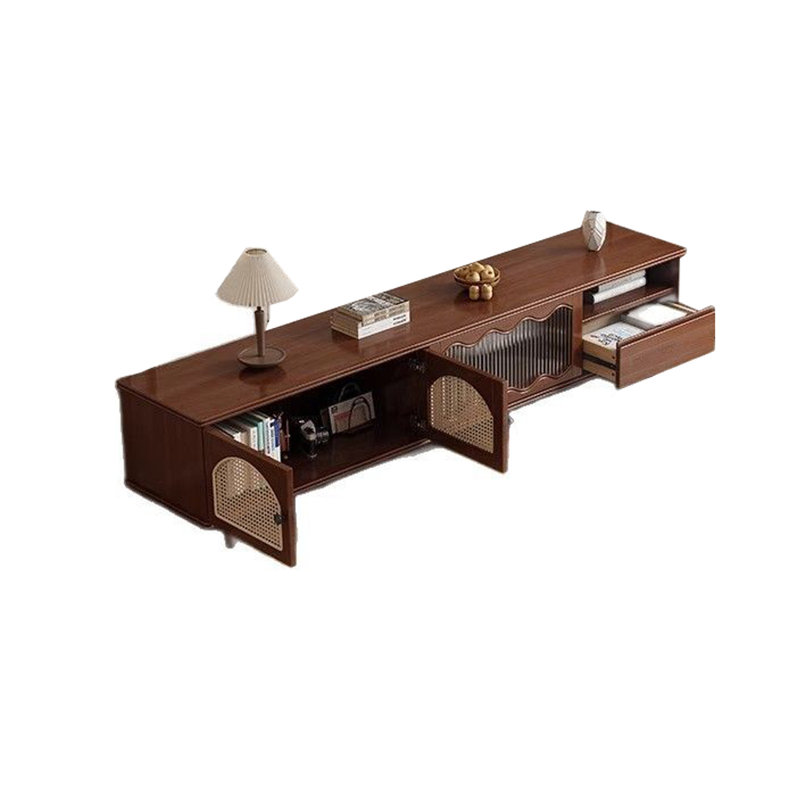 Ensemble de meuble télé avec porte en rotin de style français, Brun