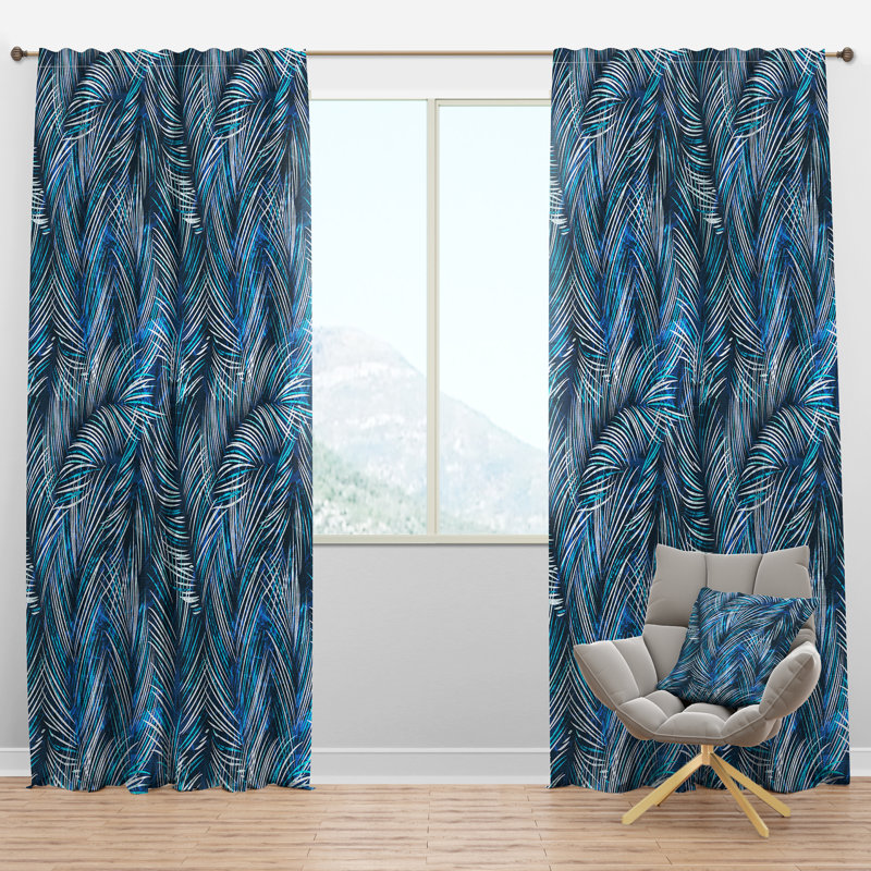 Tropical Palm Leaves Floral Semi-Sheer Thermal Rod Pocket Single Curtain Panel, 52"W x 120"L