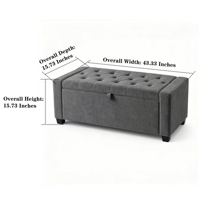 Banc de rangement avec repose-pieds 43,33 po Chenille, Dark Grey Chenille