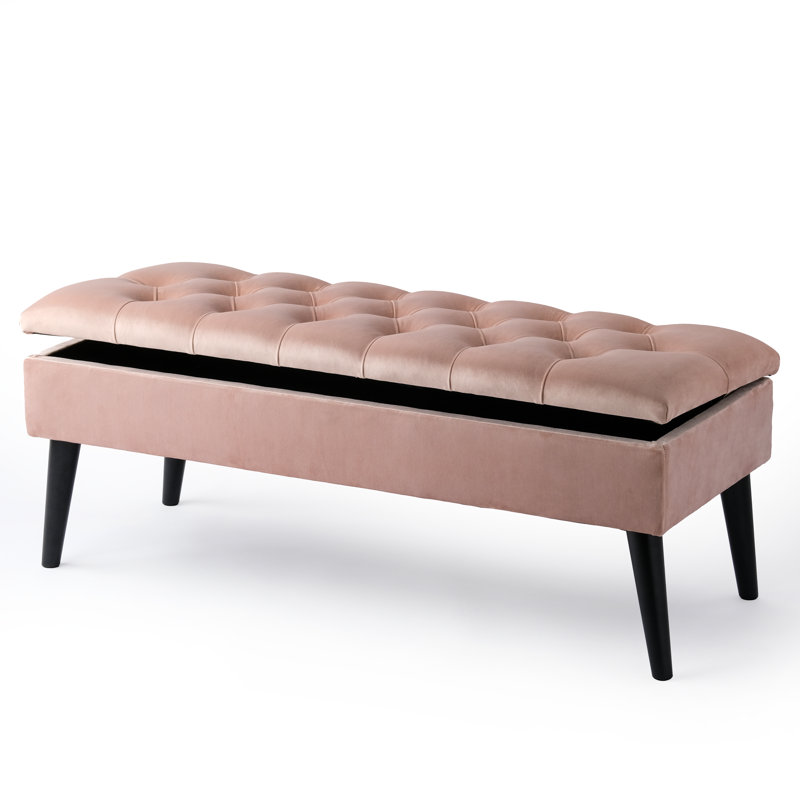 Thalassa Velvet Upholstered Storage Bench, H44 x W100 x D30cm, Powder Pink, Black