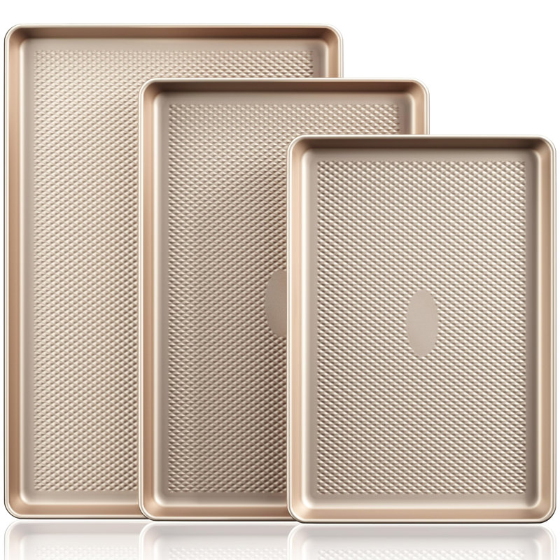 Baking Sheet Pan Set, Cookie Sheets For Oven, Nonstick Half/Quarter/Jelly Roll Pans With Diamond Texture Pattern, Heavy Duty Cookie Tray