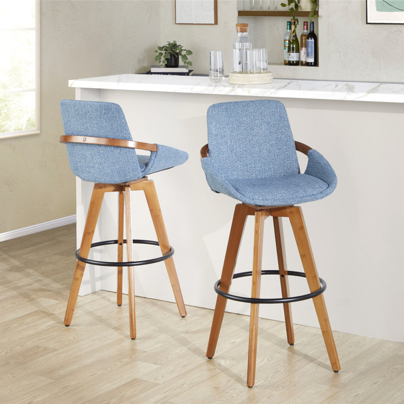 Tabouret pivotant Whitacre, Tissu de bruit bleu, Tabouret de bar (siège d'une hauteur de 29 po)
