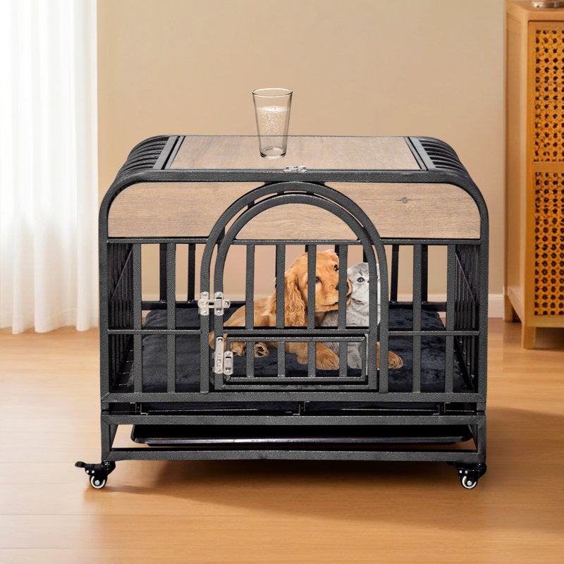 Cage pour chien de 46 po pour animaux nerveux - structure robuste, plateau inférieur amovible, roulettes robustes, plateaux de maison canins robustes, revêtement, chiens appropriés pour l'anxiété élevée
