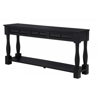 63" Long Console Table With Drawers And Shelf For Entryway, Hallway, Living Room, Acacia Wood Table