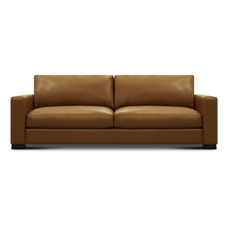 Canapé à accoudoirs carrés en cuir véritable Amberella, H 32 po x l 90 po x P 41 po