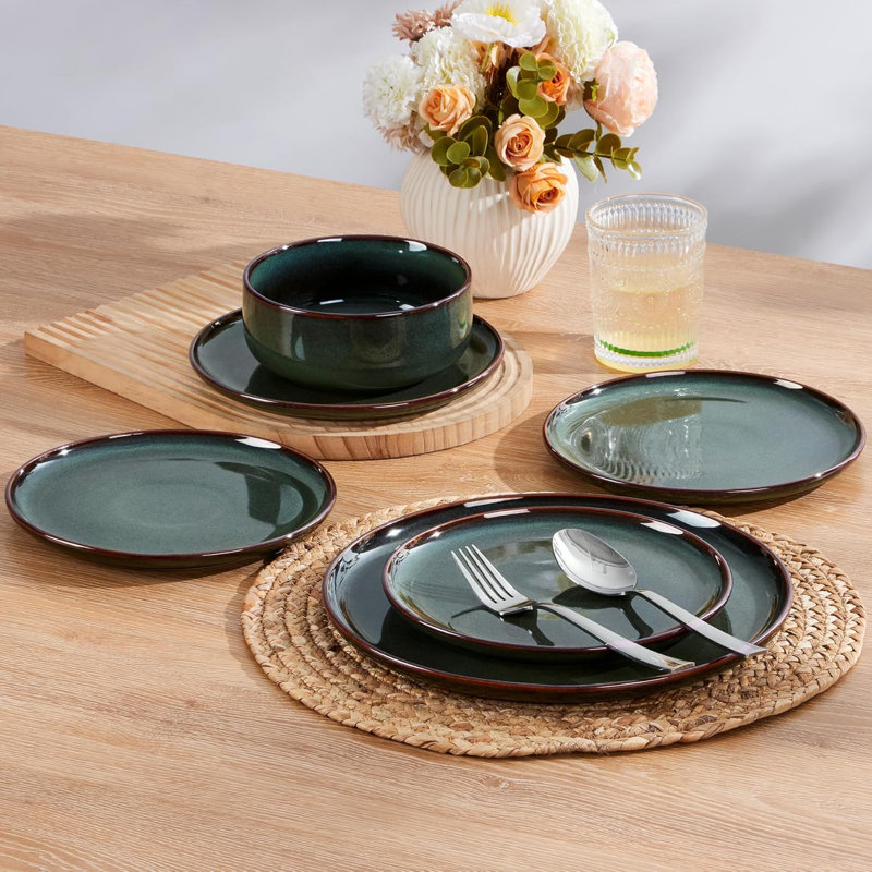 Stoneware Dinnerware - Service for 4, Moss Green