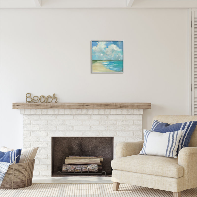 Paysage de plage nuageuse par Liz Jardine, H 17 po x l 17 po x P 1,5 po, Estampe numérique Farmhouse